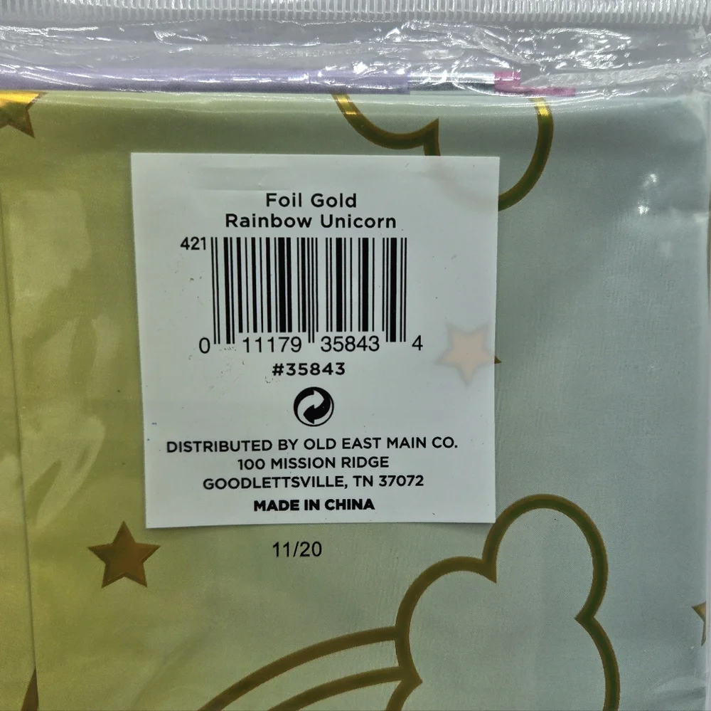 321 Party! Foil Gold Rainbow Unicorn Party Plastic Tablecloth 54